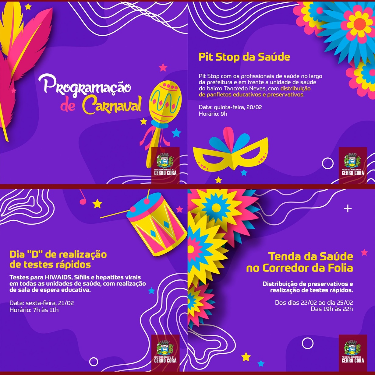 Secretaria de saúde de Cerro Corá programou seu carnaval, confira