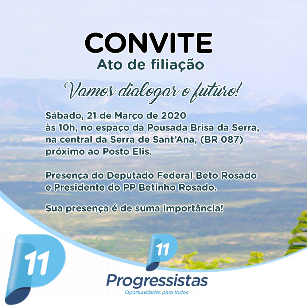 Partido Progressistas realiza ato de filiação no sábado dia 21 em Cerro Corá/RN