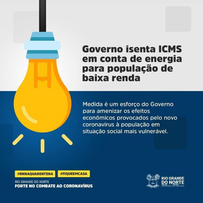 Governo do RN isenta ICMS em conta de energia para população de baixa renda