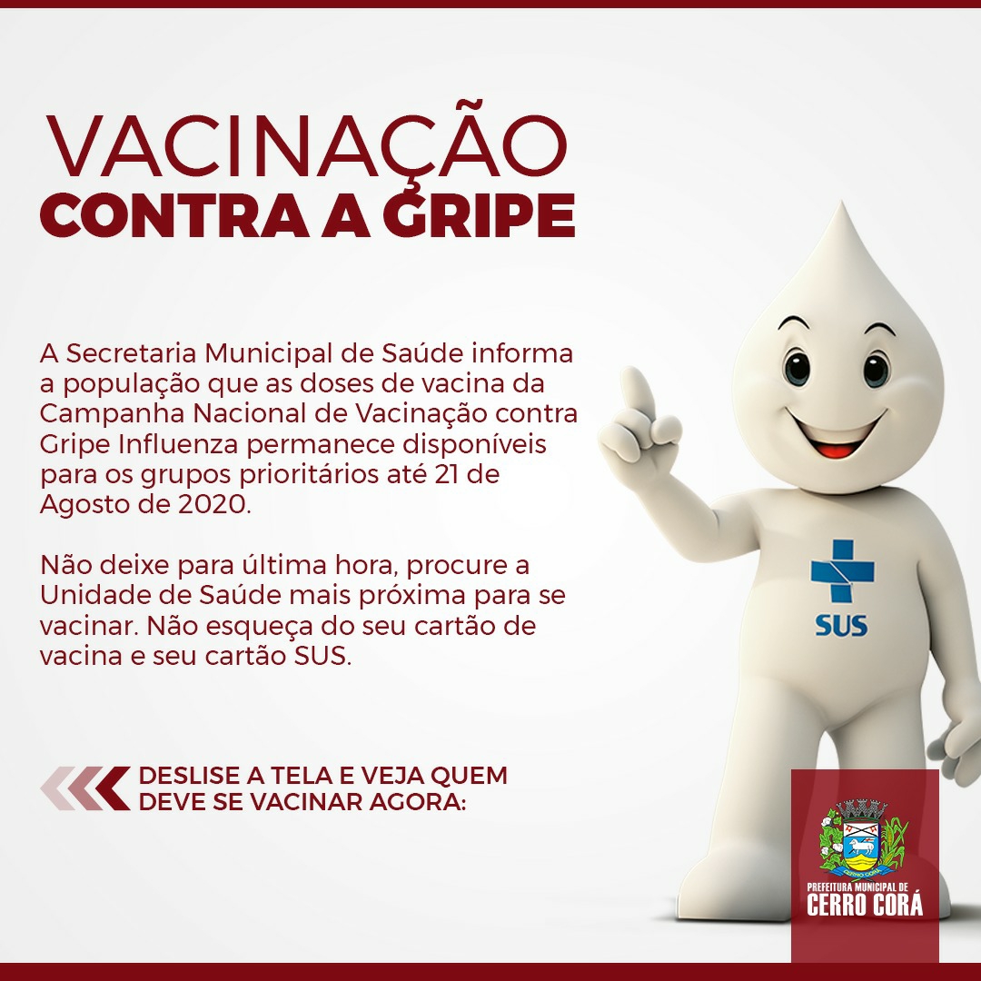 Secretaria de Saúde de Cerro Cora ainda disponibiliza vacina contra Gripe Influenza