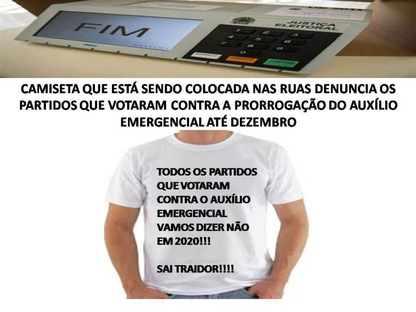 Camiseta ‘denunciará’ deputados do RN que votaram contra a prorrogação do Auxílio Emergencial