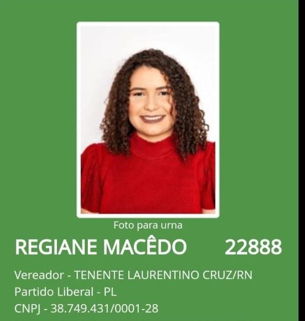 Regiane Macêdo, a candidata mais jovem, disputa uma cadeira no legislativo em Tenente Laurentino Cruz-RN