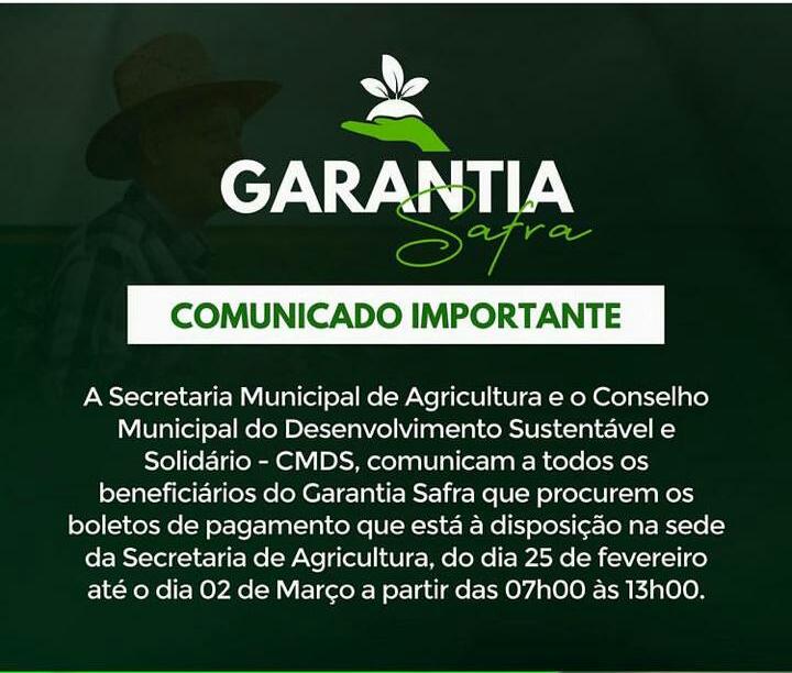 Boletos do Garantia Safra 2019/2020 já estão disponíveis em Cerro Corá.(CONFIRA LISTA AQUI)