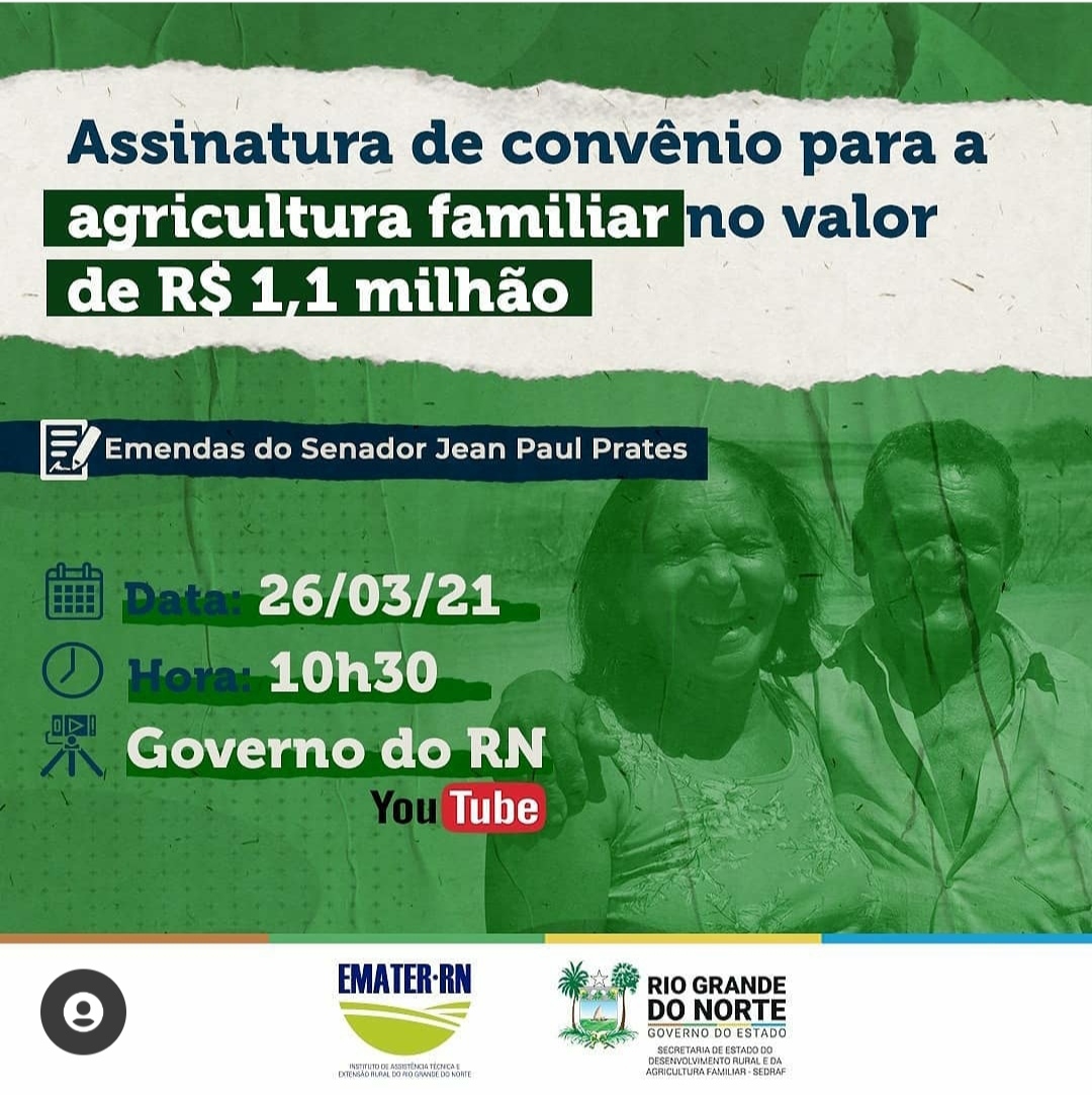 Governo assina convênio de RS 1,1 milhão para beneficiar agricultura familiar do RN