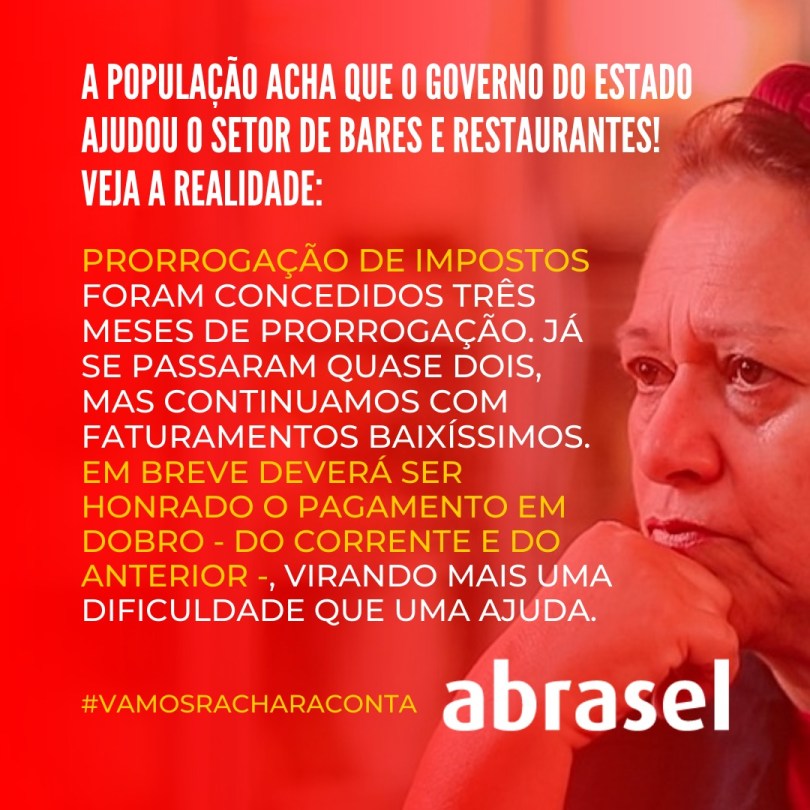 Associação de Bares e restaurantes do RN convoca Fátima Bezerra para rachar conta