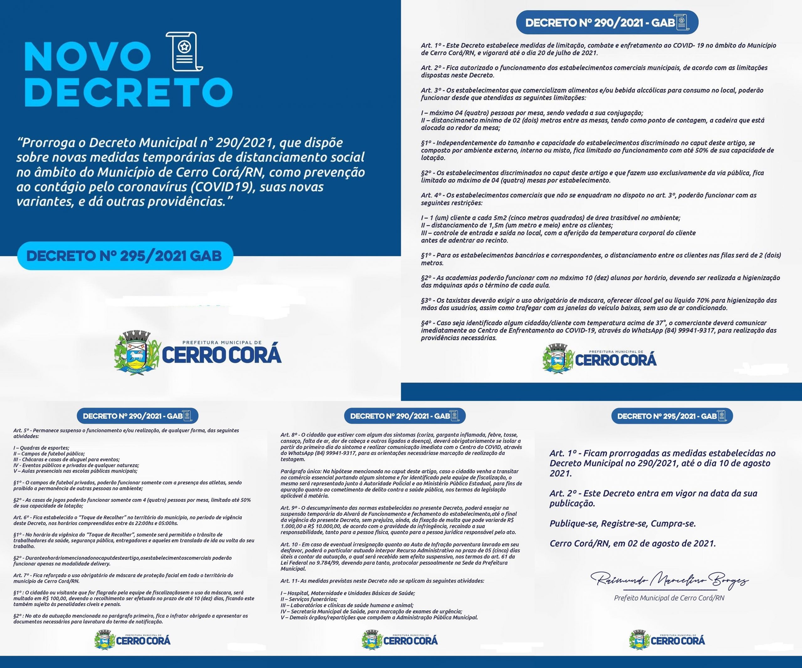 Prefeitura de Cerro Corá prorroga o último decreto municipal do Covid-19