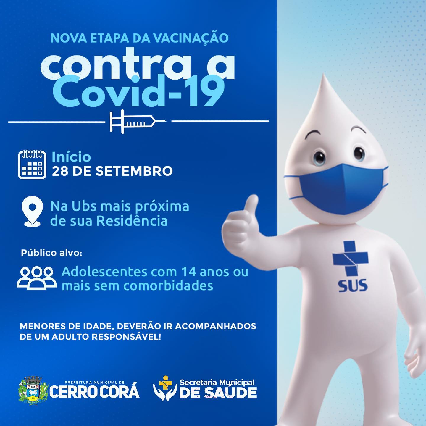 Covid-19: Cerro Corá inicia vacinação de adolescentes sem comorbidades de 14 anos ou mais