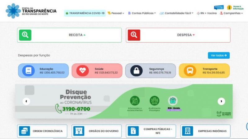Governo do RN lançará novo portal da transparência