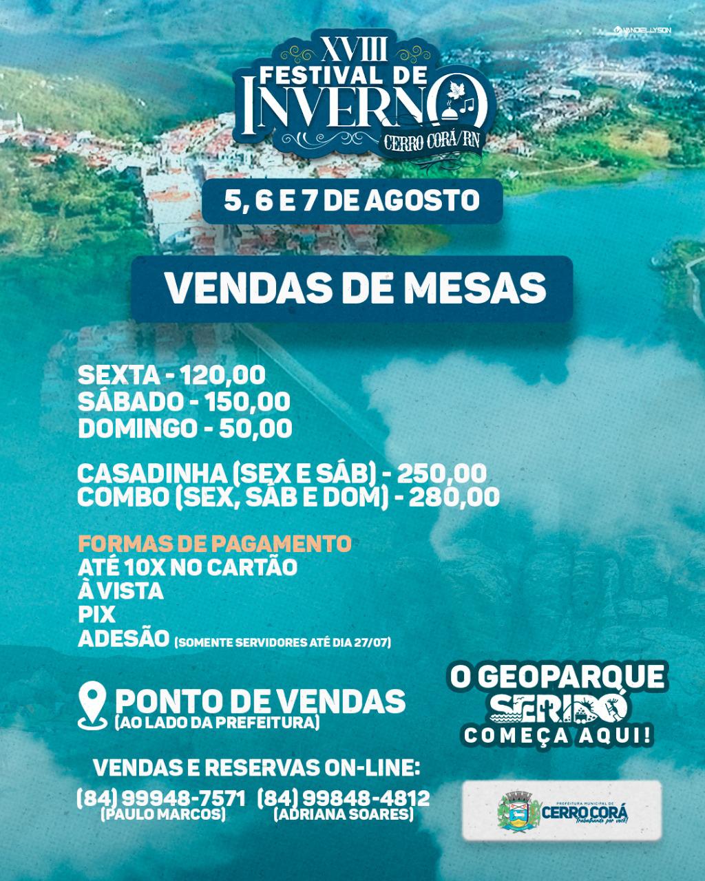 Iniciaram às vendas de mesas para o XVIII Festival de Inverno de Cerro Corá, confiram mapa