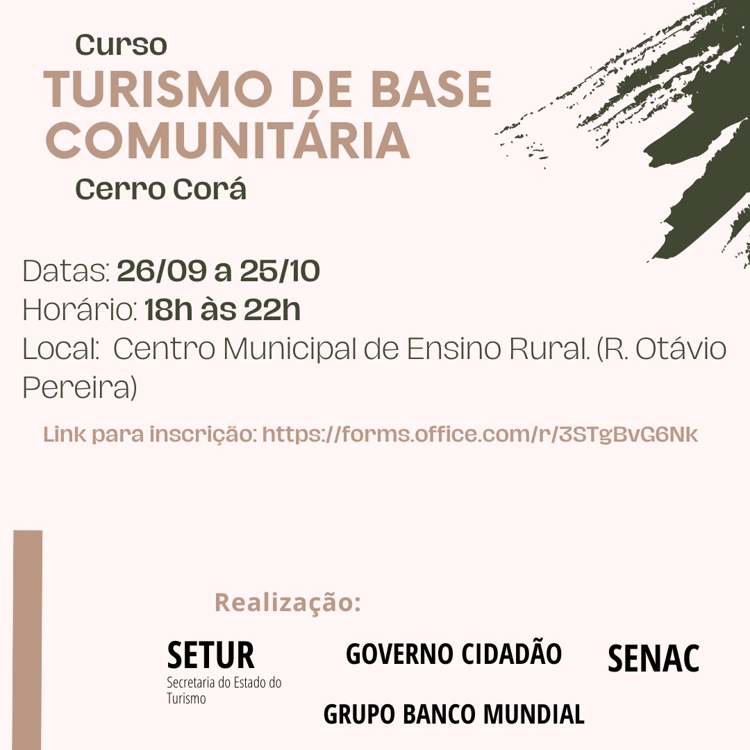 Cerro Corá: Curso Turismo na Base Comunitária está com inscrições abertas: