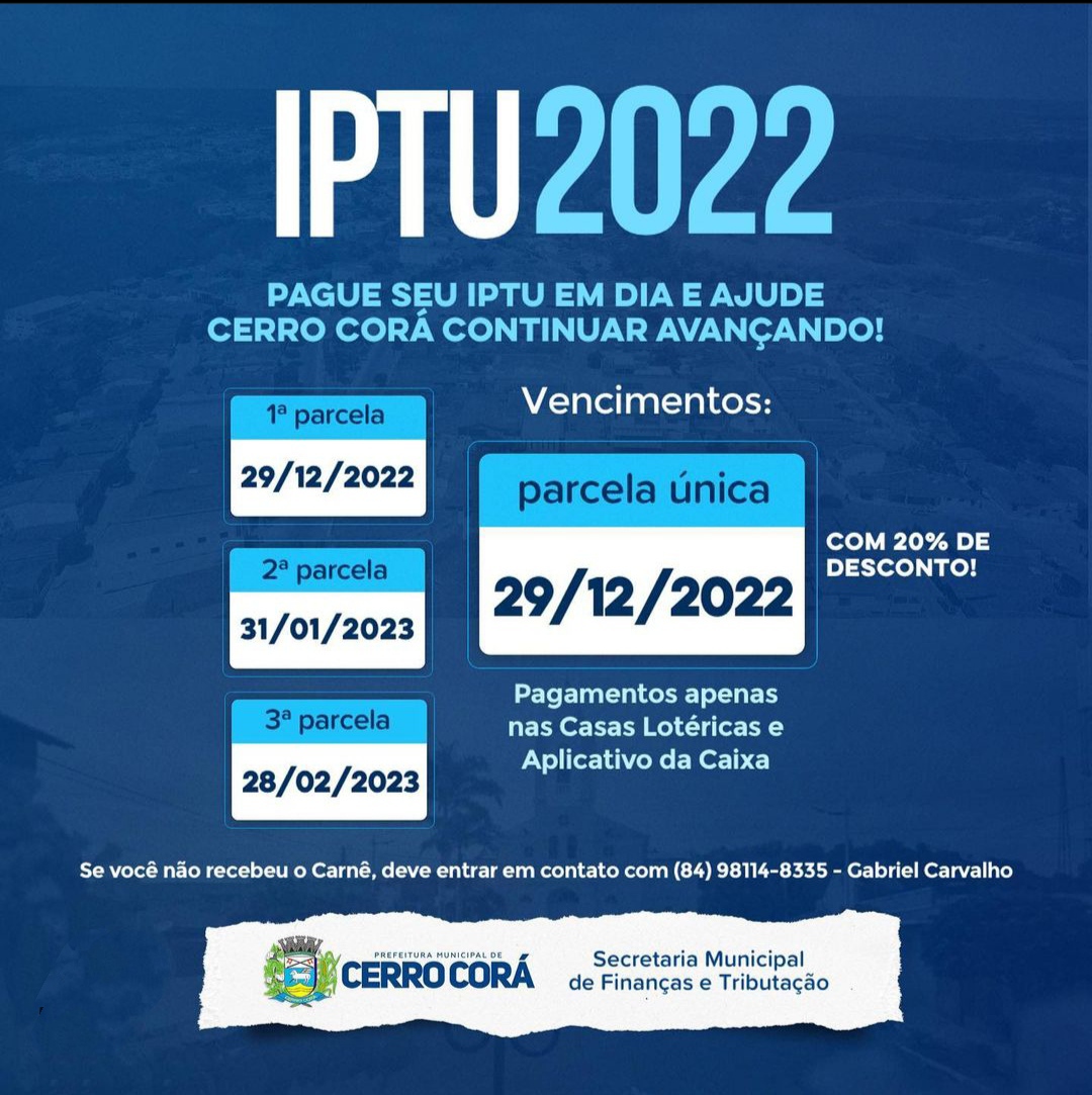 Cerro Corá: Seu boleto do IPTU já foi entregue agora é com você pagando em dia