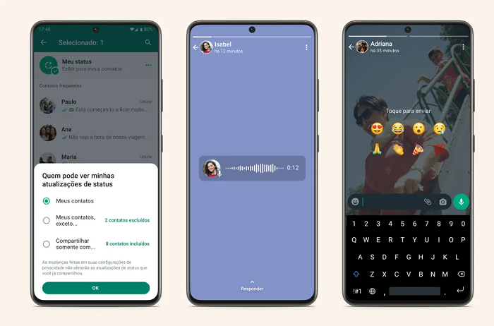 ‘Status’ do WhatsApp ganha áudio, reações com emojis e recurso de privacidade