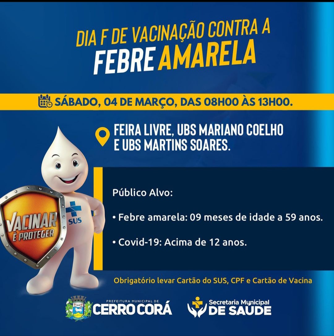 Cerro Corá: Dia F de vacinação contra Febre Amarela acontece neste sábado (04)