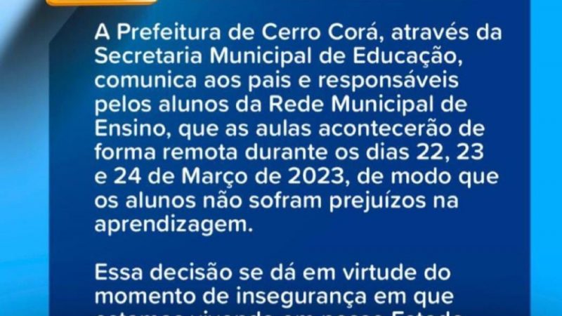 Cerro Corá: COMUNICADO DA SECRETARIA DE EDUCAÇÃO