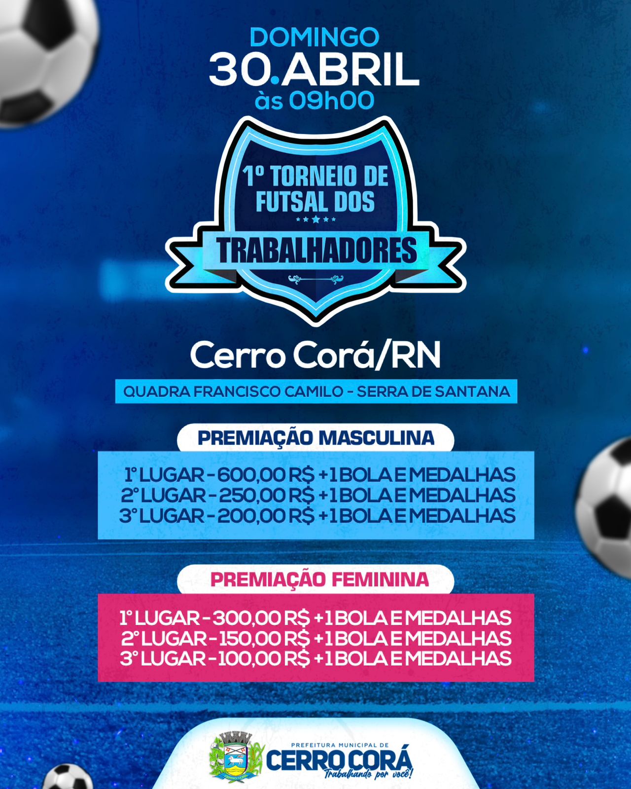 Cerro Corá: Prefeitura promove torneio de futsal do trabalhador