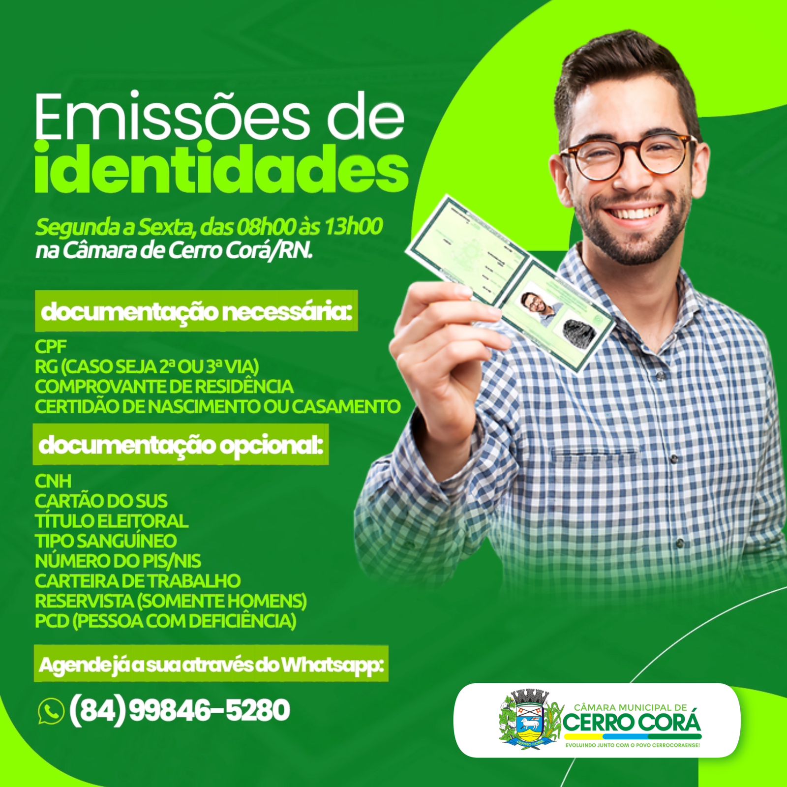 Câmara municipal de Cerro Corá iniciará emissão de carteira de identidade