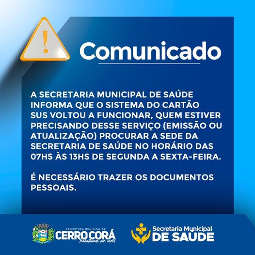 COMUNICADO DA SECRETARIA DE SAÚDE DE CERRO CORÁ