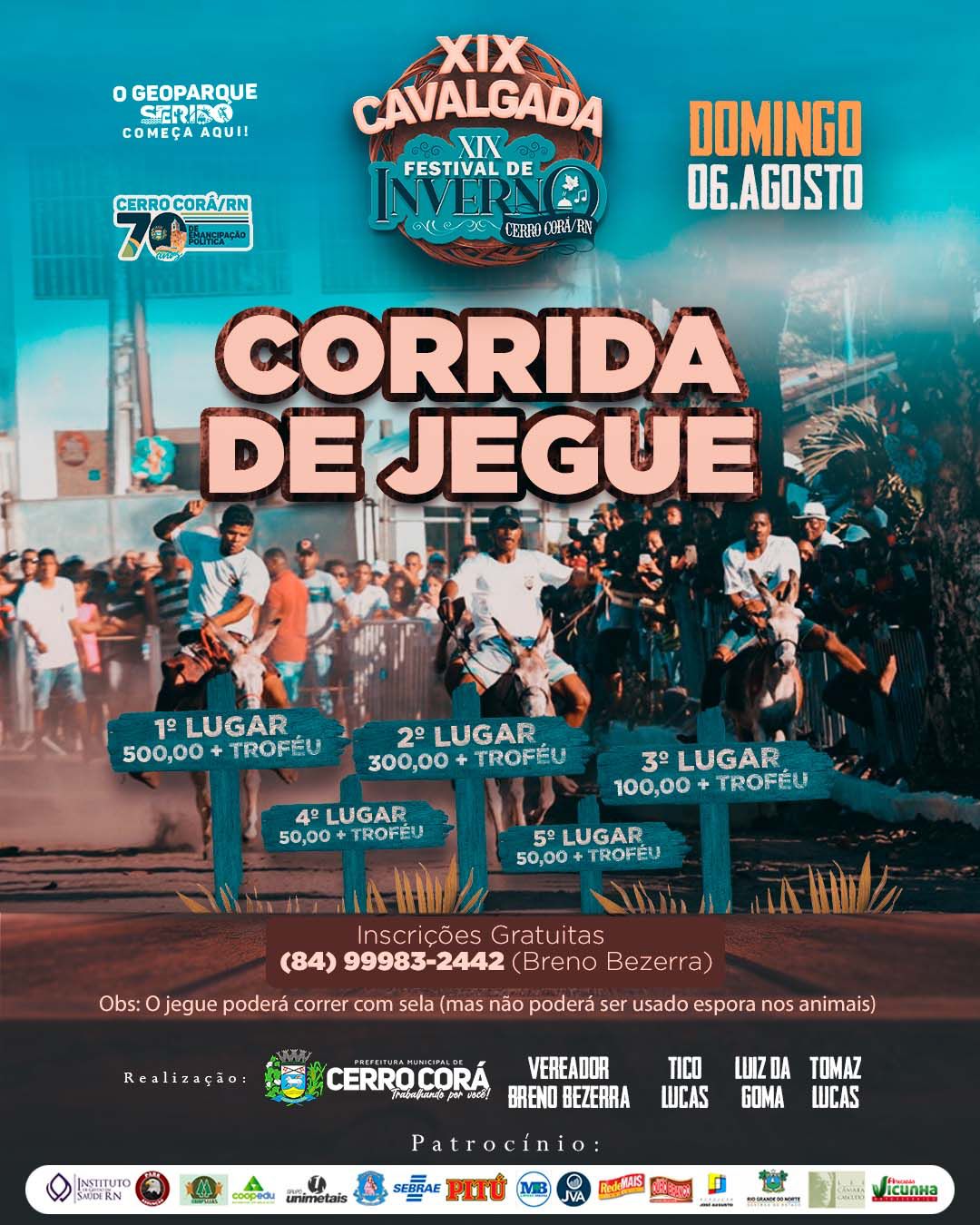 Corrida de Jegue e Cavalgada também serão atrações no XIX Festival de Inverno em Cerro Corá RN