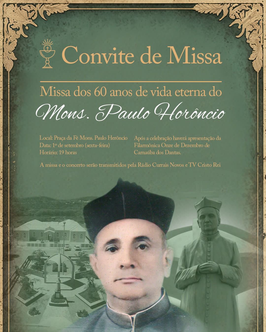 Currais Novos celebra com missa e apresentação de filarmônica os 60 anos de morte do Mons. Paulo Herôncio