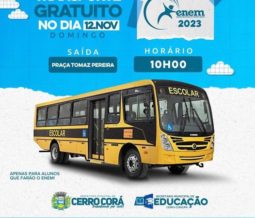 Cerro Corá: Prefeitura vai disponibilizar transportes para segundo dia de provas do Enem