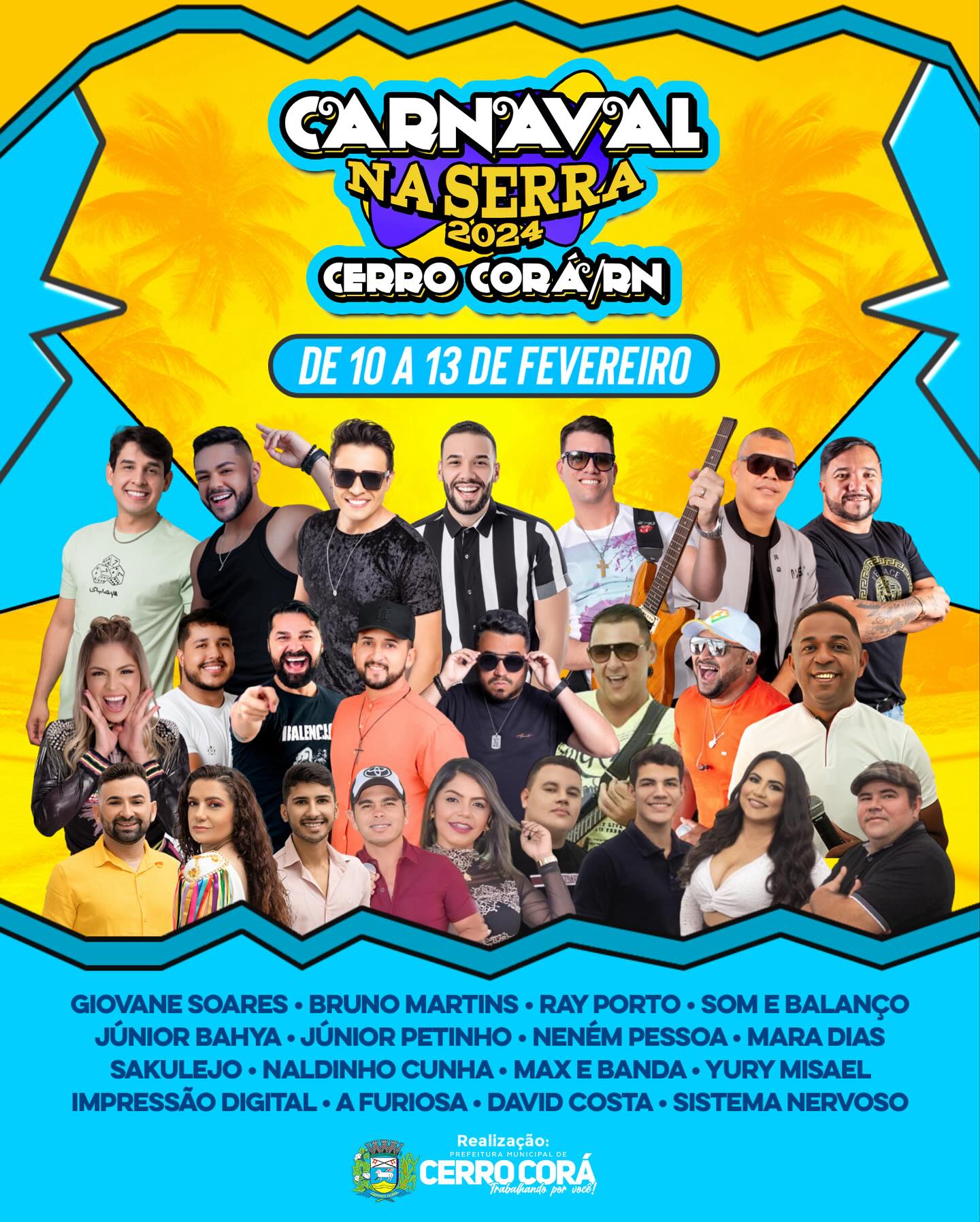 Cerro Corá: Confira a programação oficial do Carnaval na Serra 2024, com grandes shows gratuitos em praça pública.