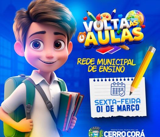 Cerro Corá: Aulas na rede municipal de ensino terão inicio sexta-feira dia 1º de março