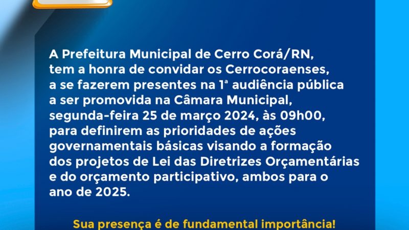 Lei de Diretriz Orçamentaria-LDO será tema de audiência publica em Cerro Corá
